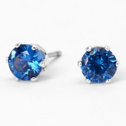 Hot Sale 🧨 Claire's Silver Cubic Zirconia Round Stud Earrings - Blue, 5MM 🥰