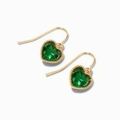 Top 10 🔔 Claire's Green Heart 0.5" Gold Drop Earrings 🥰