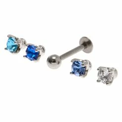 Cheapest 😍 Claire's Blue 16G Multi Crystal Changeable Tragus Flat Back Earrings - 5 Pack 🌟