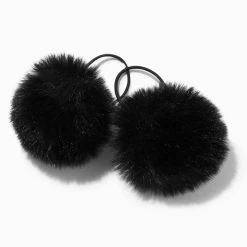 Deals 😀 Claire's Black Faux Fur Pom Pom Hair Ties - 2 Pack 🛒