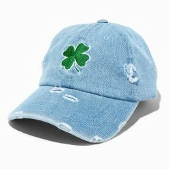 Coupon ❤️ Claire's Green Shamrock Distressed Denim ⚾ Baseball Cap ⭐