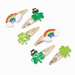Flash Sale 🛒 Claire's ,St. Patrick's Day Shamrocks & Rainbows Snap Hair Clips - 6 Pack 👏