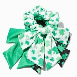 Promo 😀 Claire's Small St. Patrick's Day Green Shamrock Bow Hair Scrunchies - 3 Pack ❤️