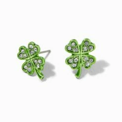 Cheapest 🌟 Claire's Green Crystal Shamrock Stud Earrings 😍