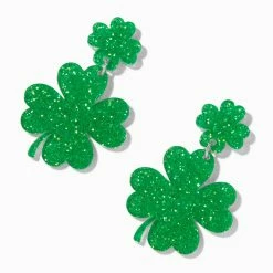 Buy 💯 Claire's Double Shamrock Glitter Drop Earrings 😍