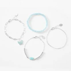 Outlet 😍 Claire's Silver & Blue Butterfly Charm Bracelet Set - 4 Pack 💯
