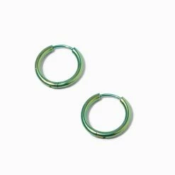 Best deal 👍 Claire's Titanium 12MM Green Anodized Hoop Earrings 🥰
